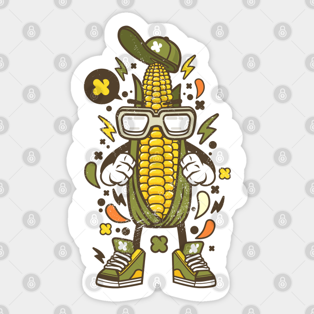 Funny Corn Man Cartoon Corn Cartoon Sticker TeePublic